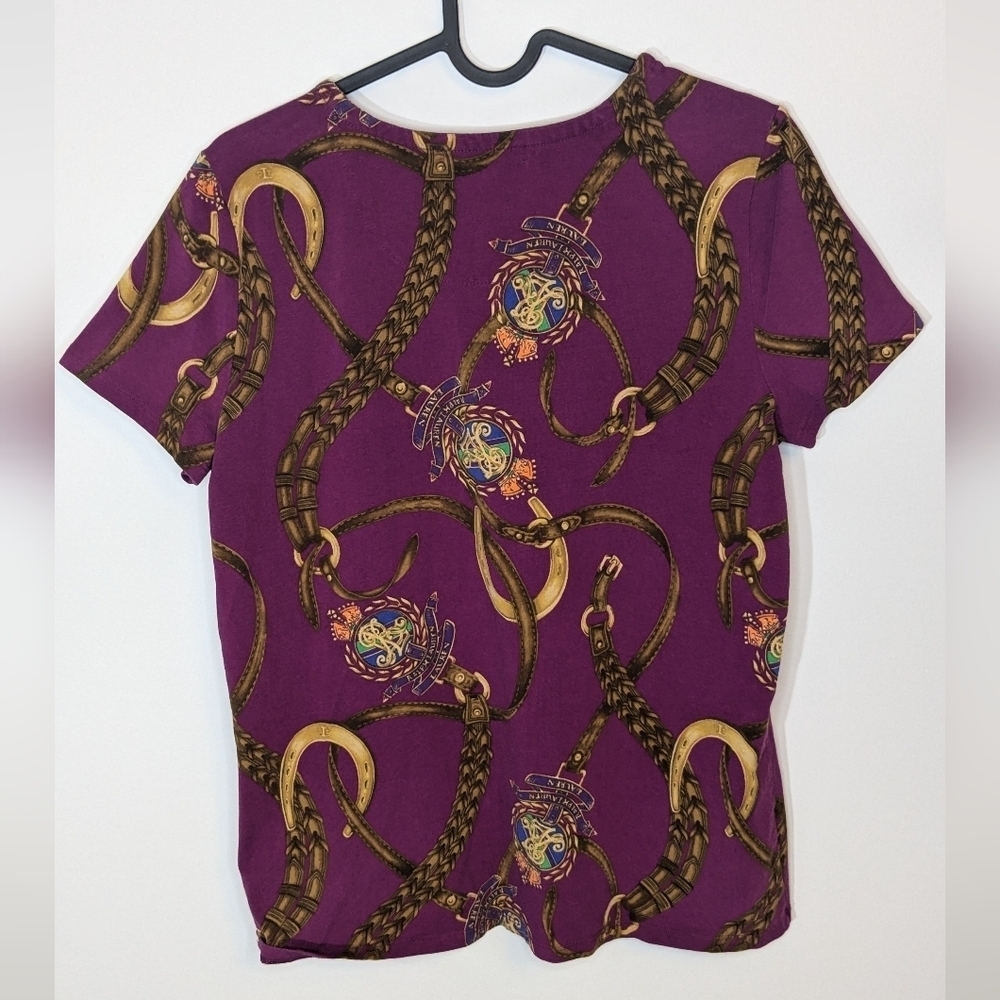 Lauren Ralph Lauren Short Sleeve T-shirt top Equestrian Details - Purple Size L - Picture 5 of 5